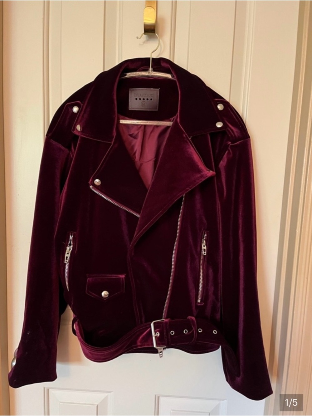 Blank NYC Velvet Moto Jacket in Deep Burgundy Size M